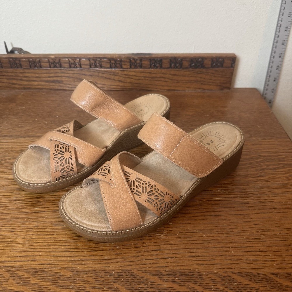 Briozo Women's Brown Leather Comfort Slide Sandals Size 7.5 Medium